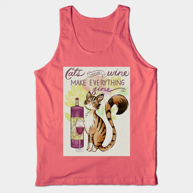 Cats and Wine Make Everything Fine Tank Top by SamInJapan